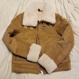 Fur Trimmed Suede Coat size 4